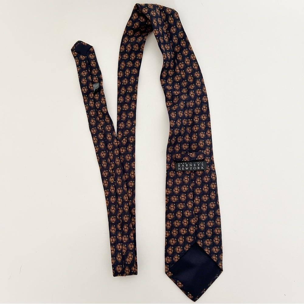 Barney's New York Silk Italian Neck Tie Brown Black Geometric Print - Picture 2 of 4